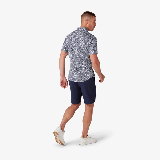 Mizzen + Main - Short Sleeve Halyard Dress Shirt - Navy Wood Cut Print