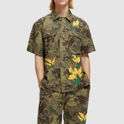 Scotch & Soda - Camo Floral Short Sleeve Twill Shirt w/ Special Embroidery