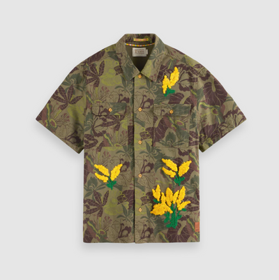 Scotch & Soda - Camo Floral Short Sleeve Twill Shirt w/ Special Embroidery
