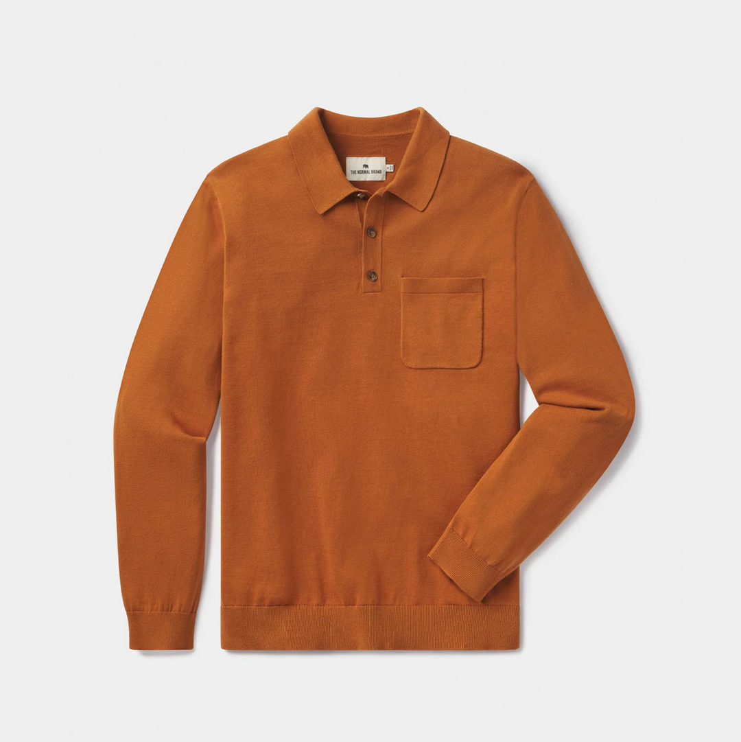The Normal Brand - Robles Knit Long Sleeve Polo - Almond