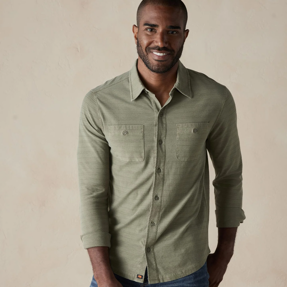 The Normal Brand - Sequoia Jacquard Long Sleeve Button Down - Moss