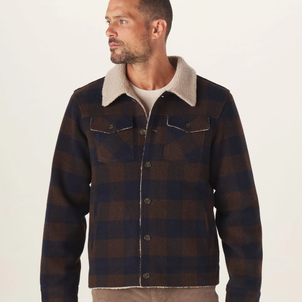 The Normal Brand - Sherpa Collar Jacket -  Brown / Navy Buffalo