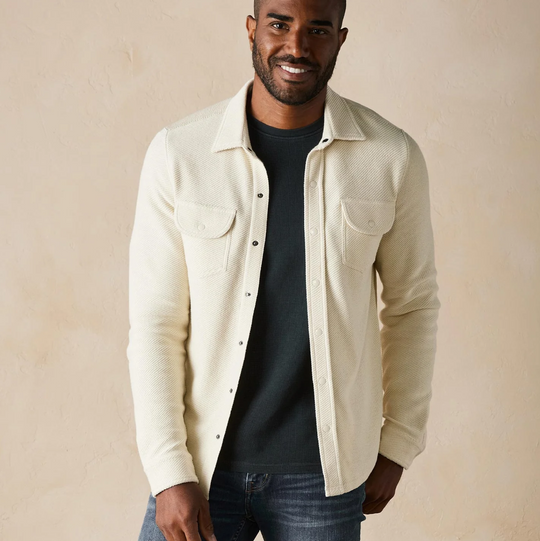 The Normal Brand - Tony Loop Terry Button Up - Ecru