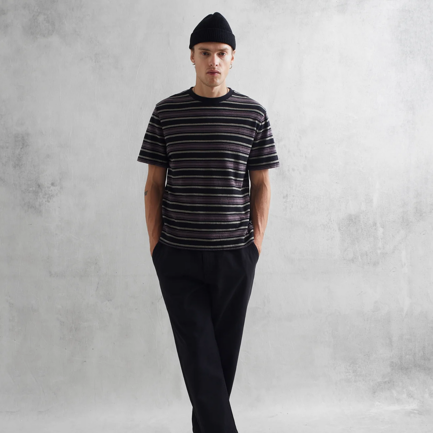 Wax London - Brush Stripe Dean Tee - Charcoal
