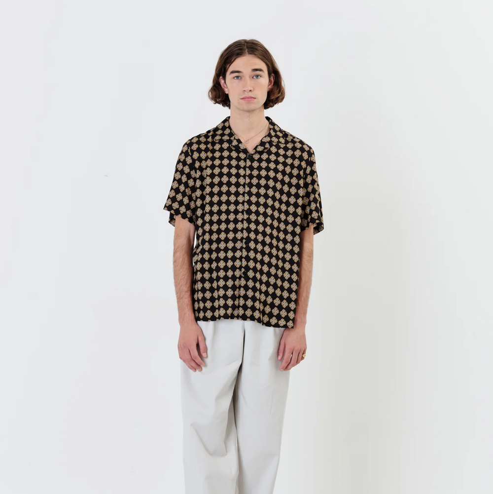 Wax London - Didcot Short Sleeve Shirt - Amalfi Black