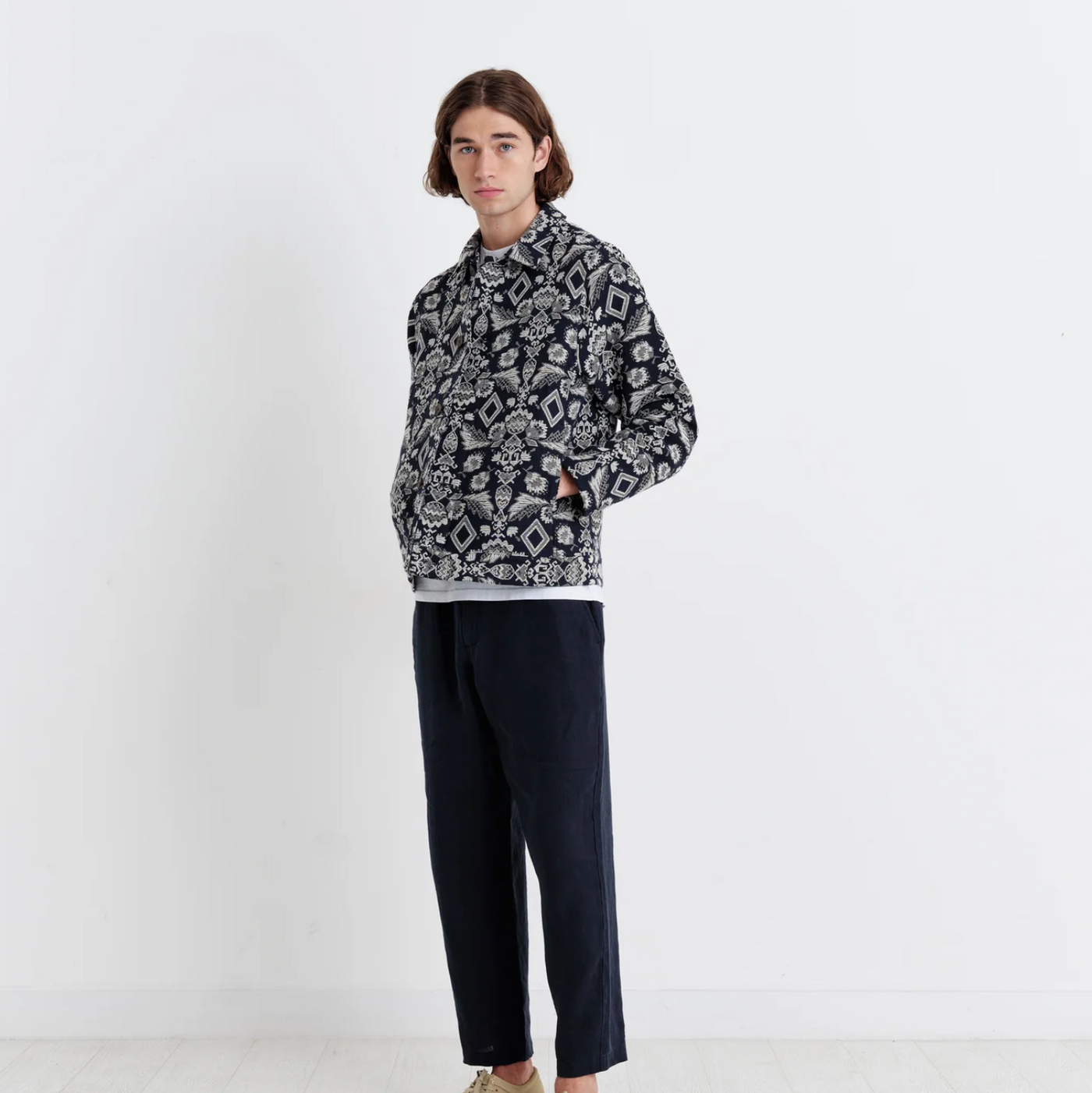 Wax London - Iggy Jacket - Geo Floral Navy / Ecru