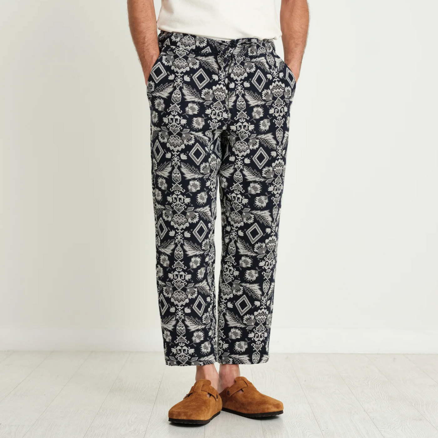 Wax London - Kurt Trouser - Geo Floral Navy / Ecru