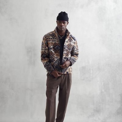 Wax London - Ornate Fleece Cozi Jacket - Beige / Navy