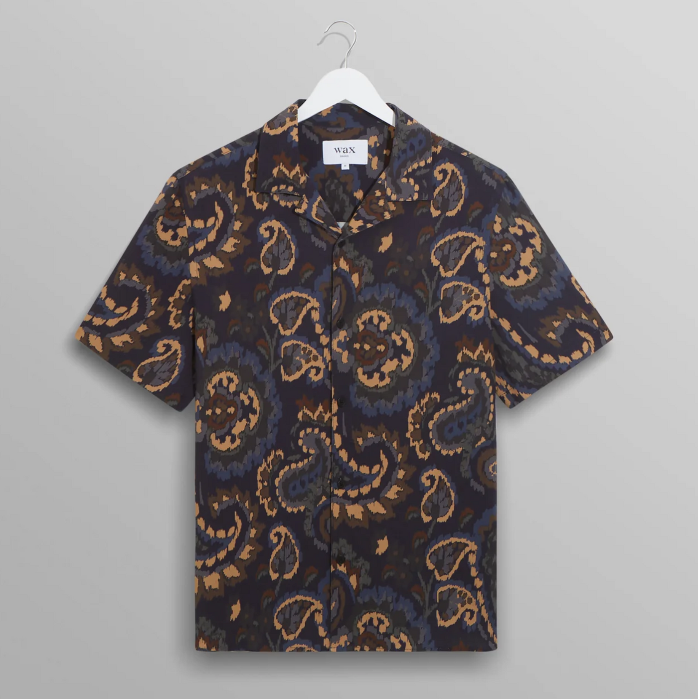 Wax London - Short Sleeve Oversized Paisley Didcot Shirt - Navy / Mustard
