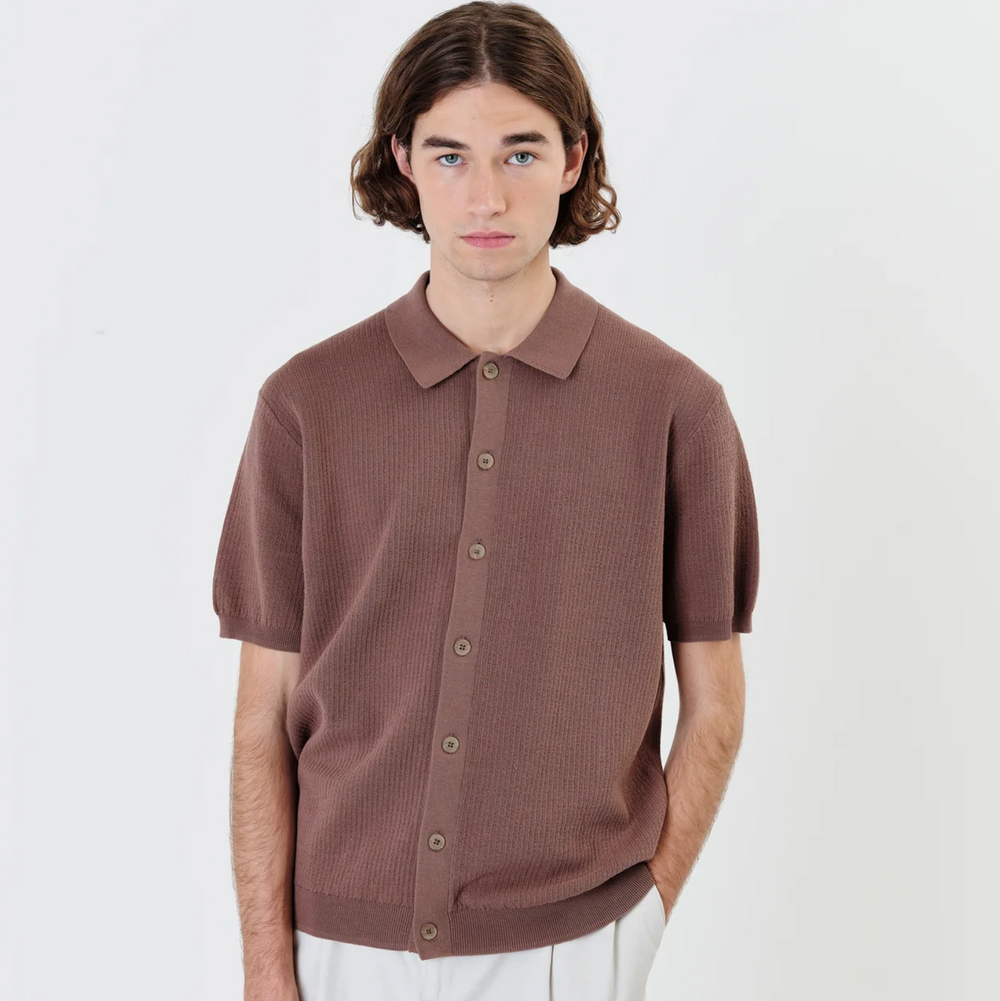 Wax London - Tellaro Shirt - Texture Rib Brown