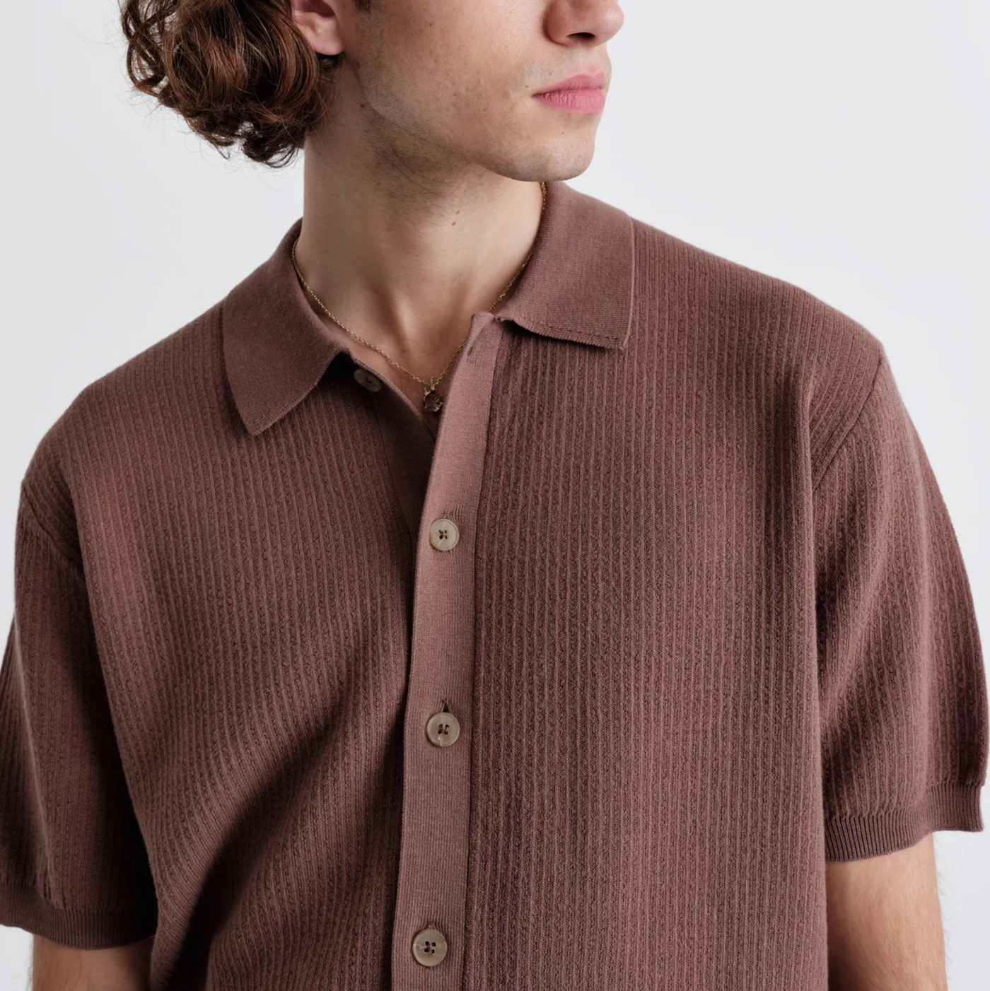 Wax London - Tellaro Shirt - Texture Rib Brown