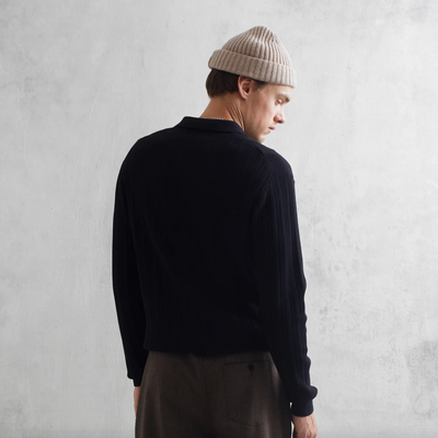 Wax London - Vertical Knit Oban Polo - Black
