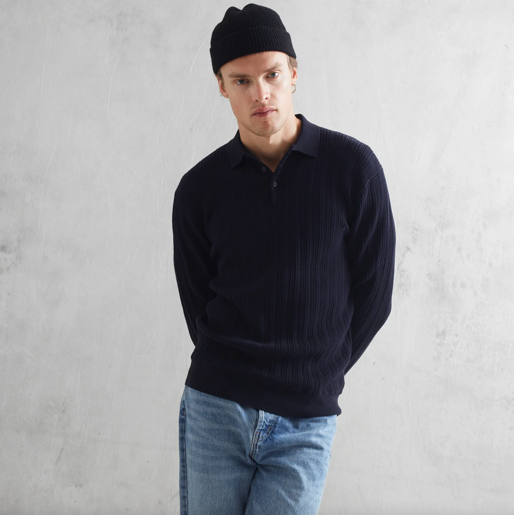 Wax London - Vertical Knit Oban Polo - Navy