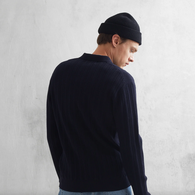 Wax London - Vertical Knit Oban Polo - Navy