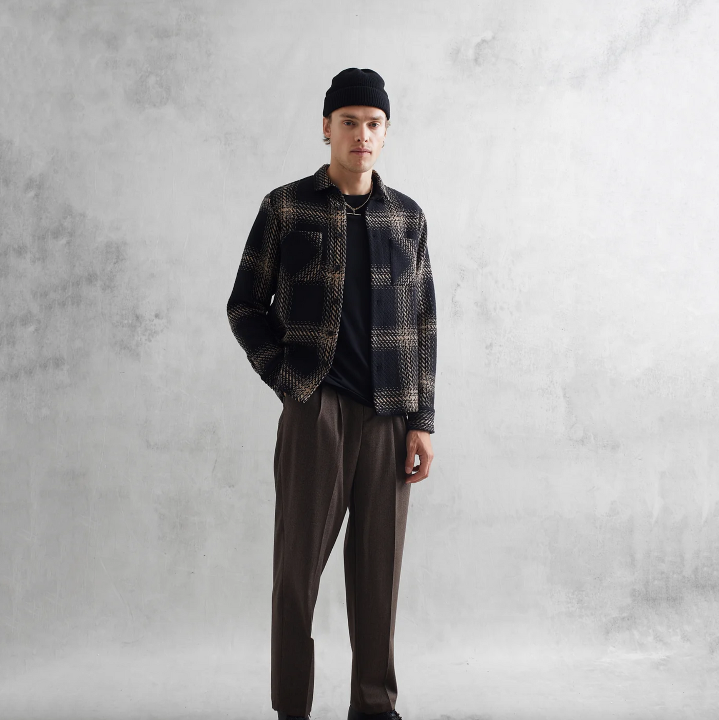 Wax London - Whiting Zap Check Overshirt - Black / Beige