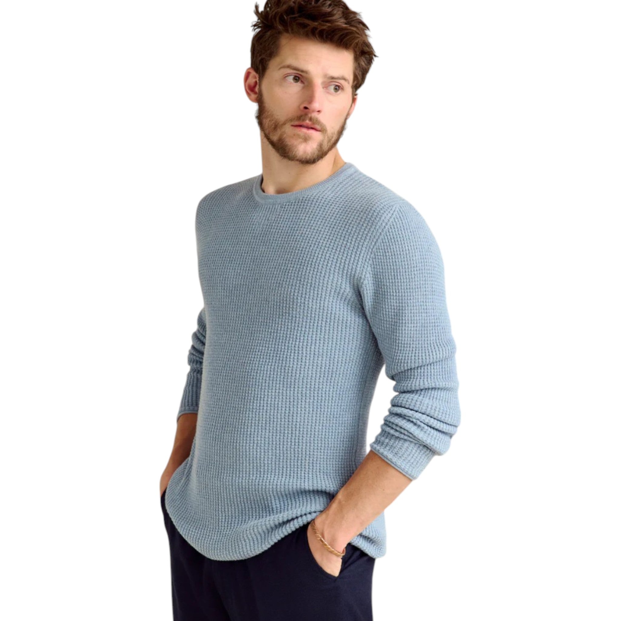Billy Reid - Mini Waffle Crew - Washed French Blue