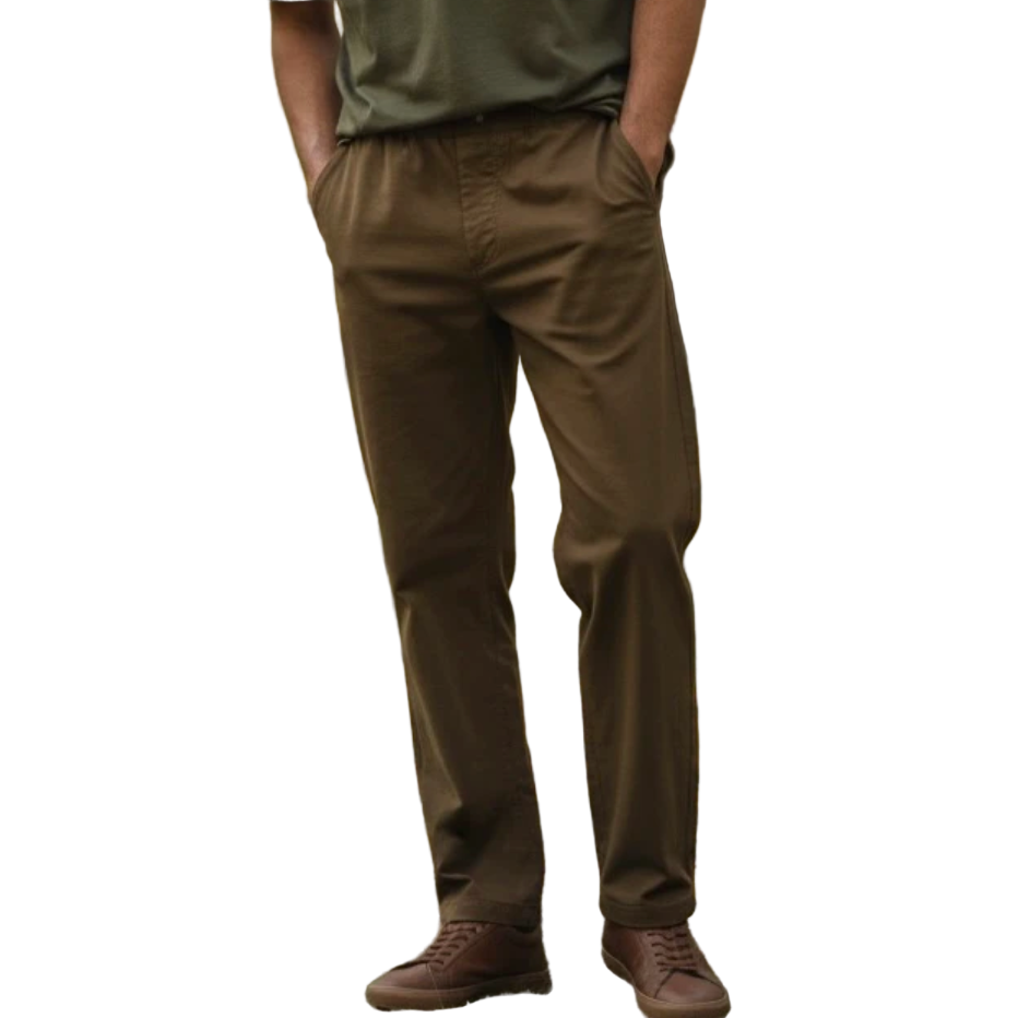 Person wearing brown pants on a white background