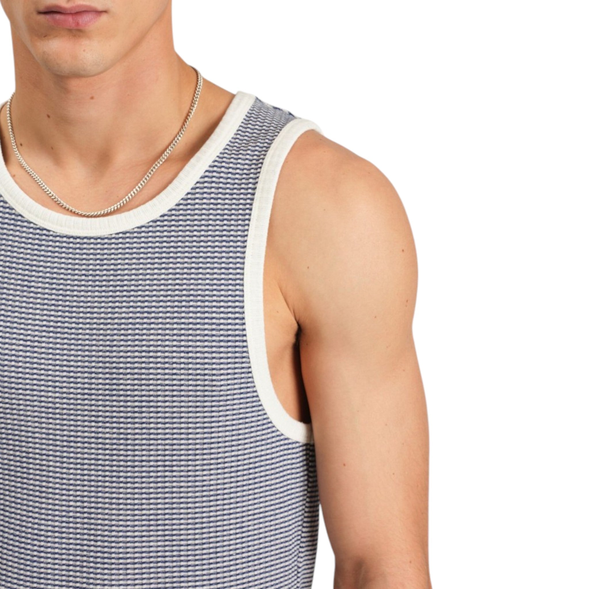 Wax London - Montague Mini Stripe Rib Vest - Blue / Ecru