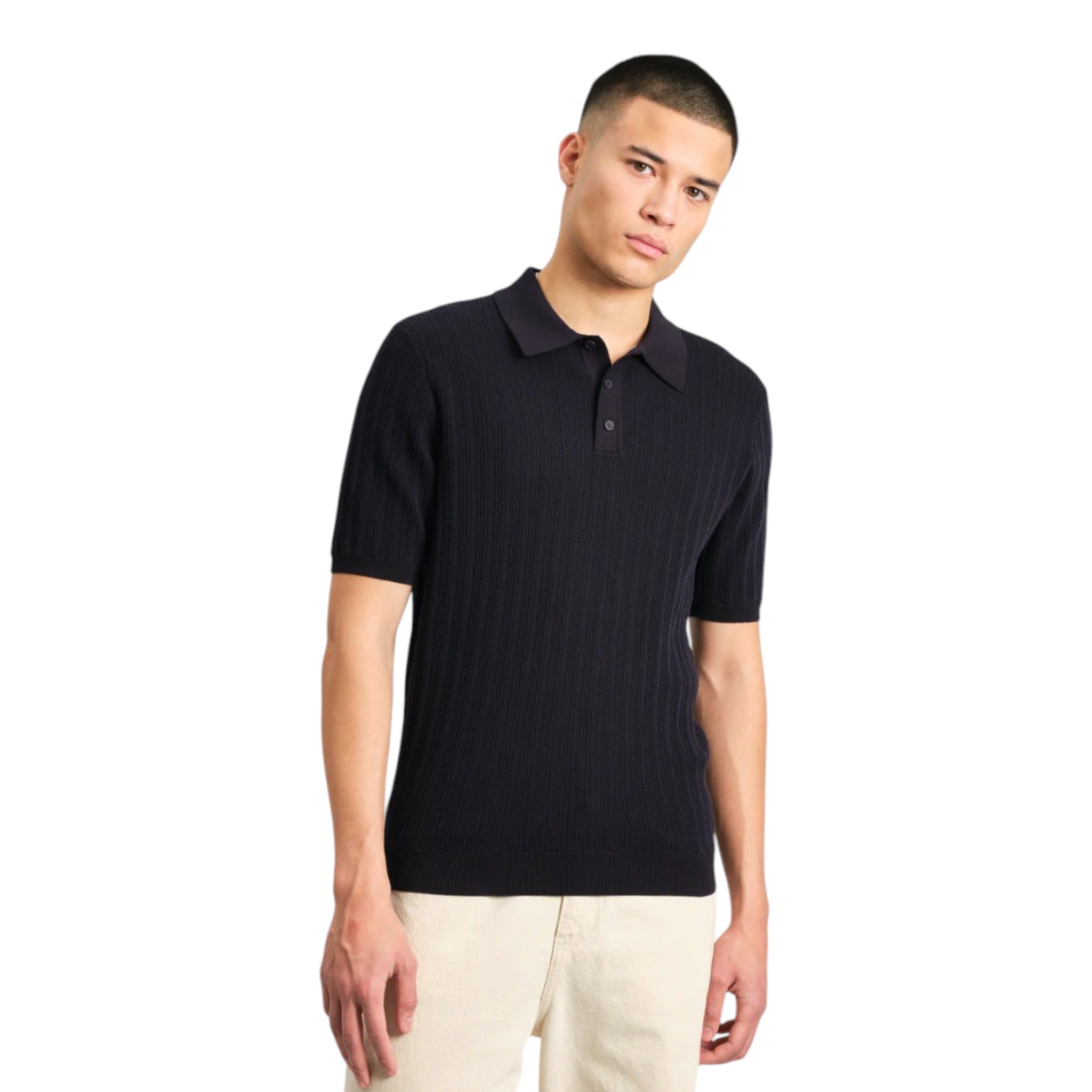Wax London - Naples Vertical Knit Polo - Midnight