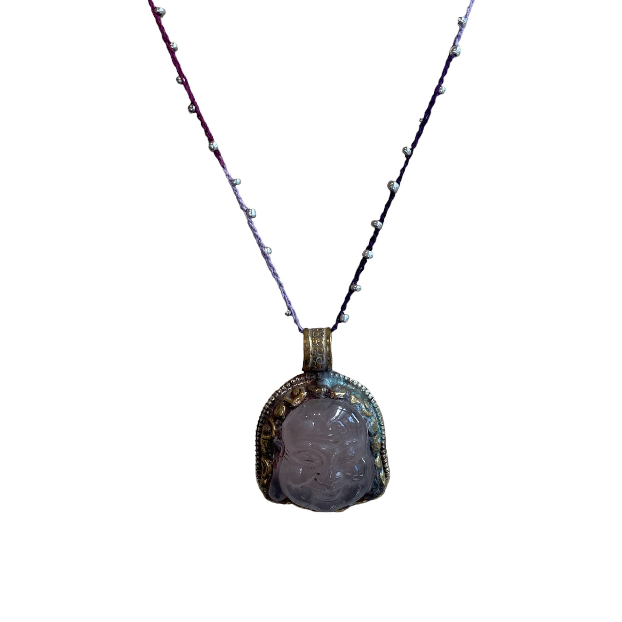 Native Gem - Laughing Buddha Hand Crochet Necklace - Rose Quartz