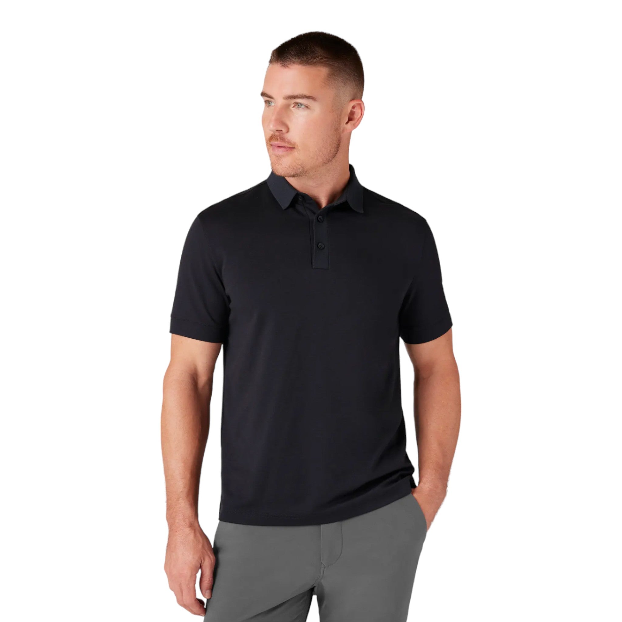 Mizzen + Main - Kent Short Sleeve Polo - Black Solid