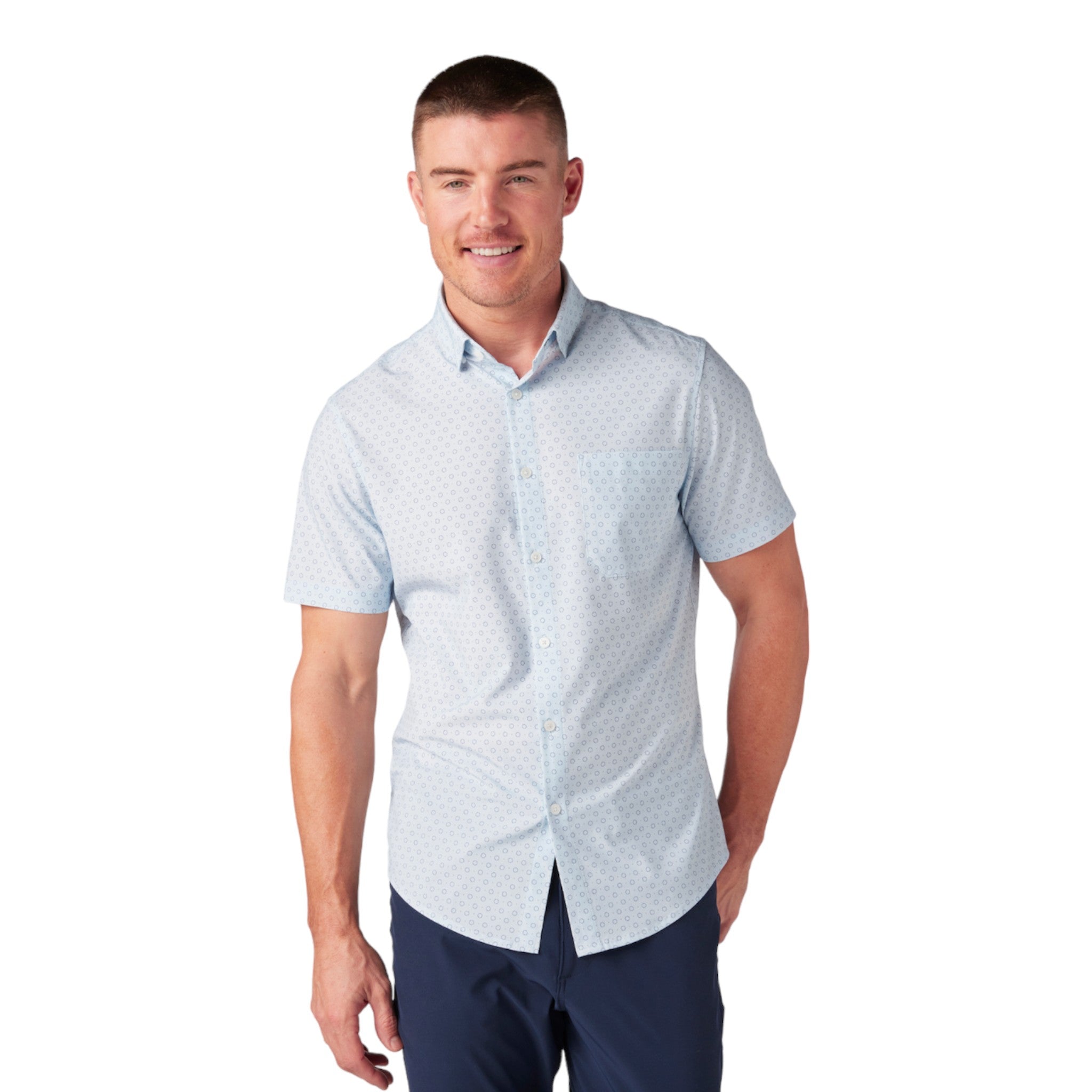 Mizzen & Main - Leeward Short Sleeve Dress Shirt - Sky Circle Dot