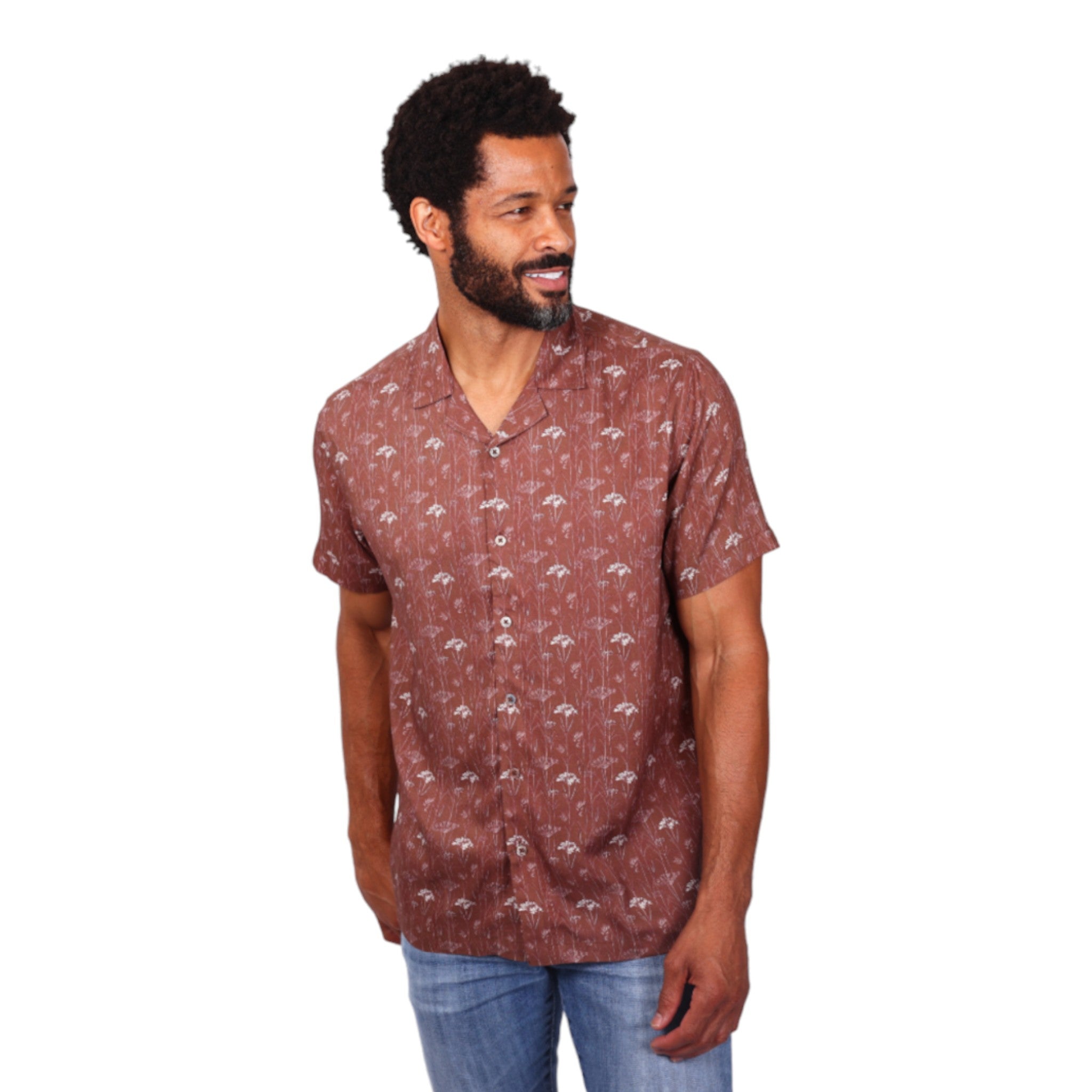 Stitch Note - Camp Collar Short Sleeve Button Up - Maroon