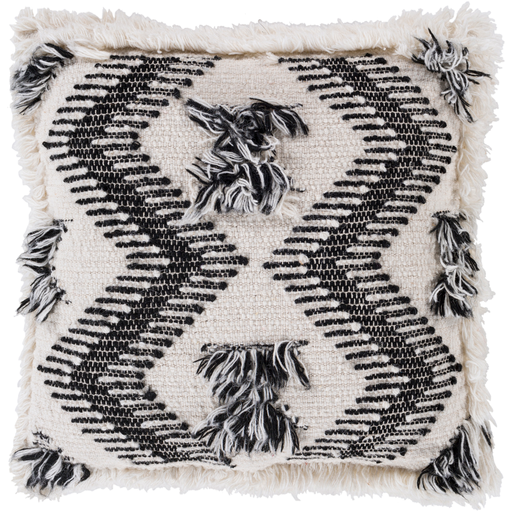Cream and Black Macram√© Pillow with Down 20x20