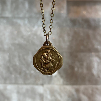 Cartography Necklace - St. Christopher, Patron Saint of Travel in Brass