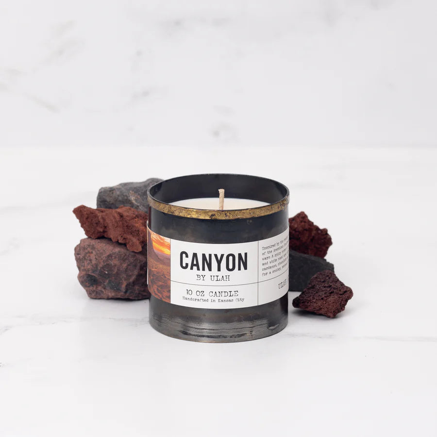 10 oz Canyon candle in rustic metal container