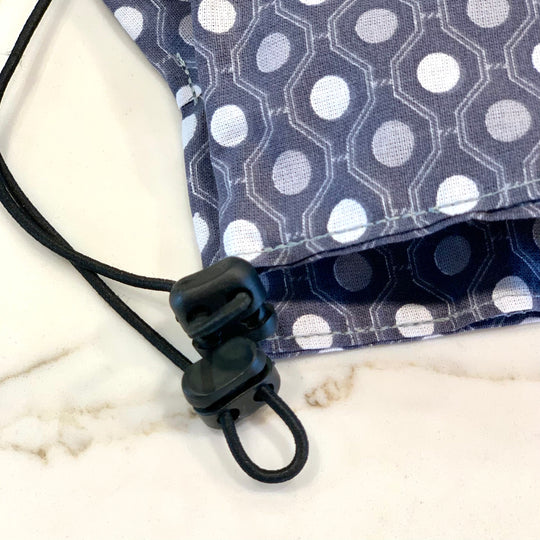 Face Mask w/ Adjustable Strap - Grey w/ Geometric Pattern