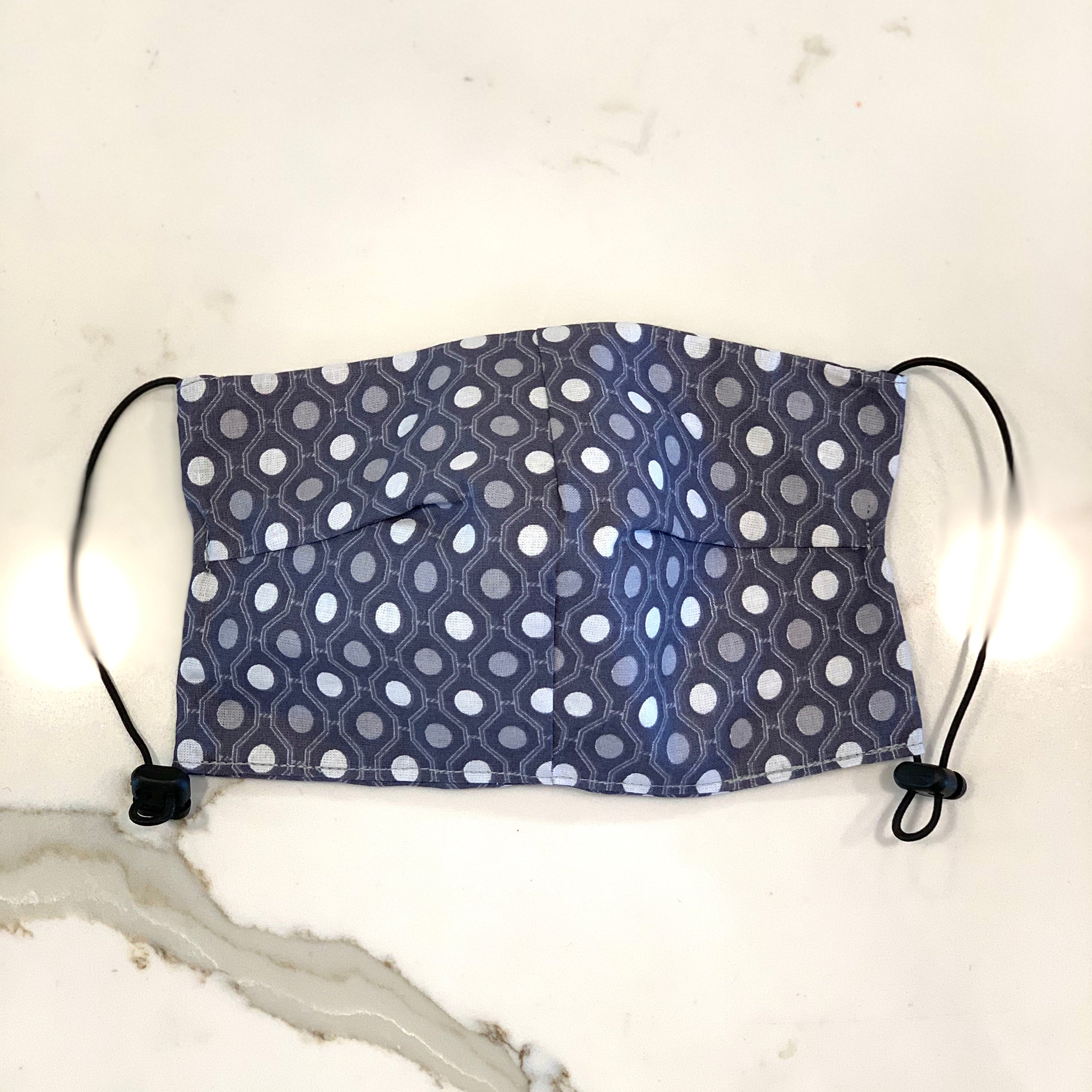 Face Mask w/ Adjustable Strap - Grey w/ Geometric Pattern