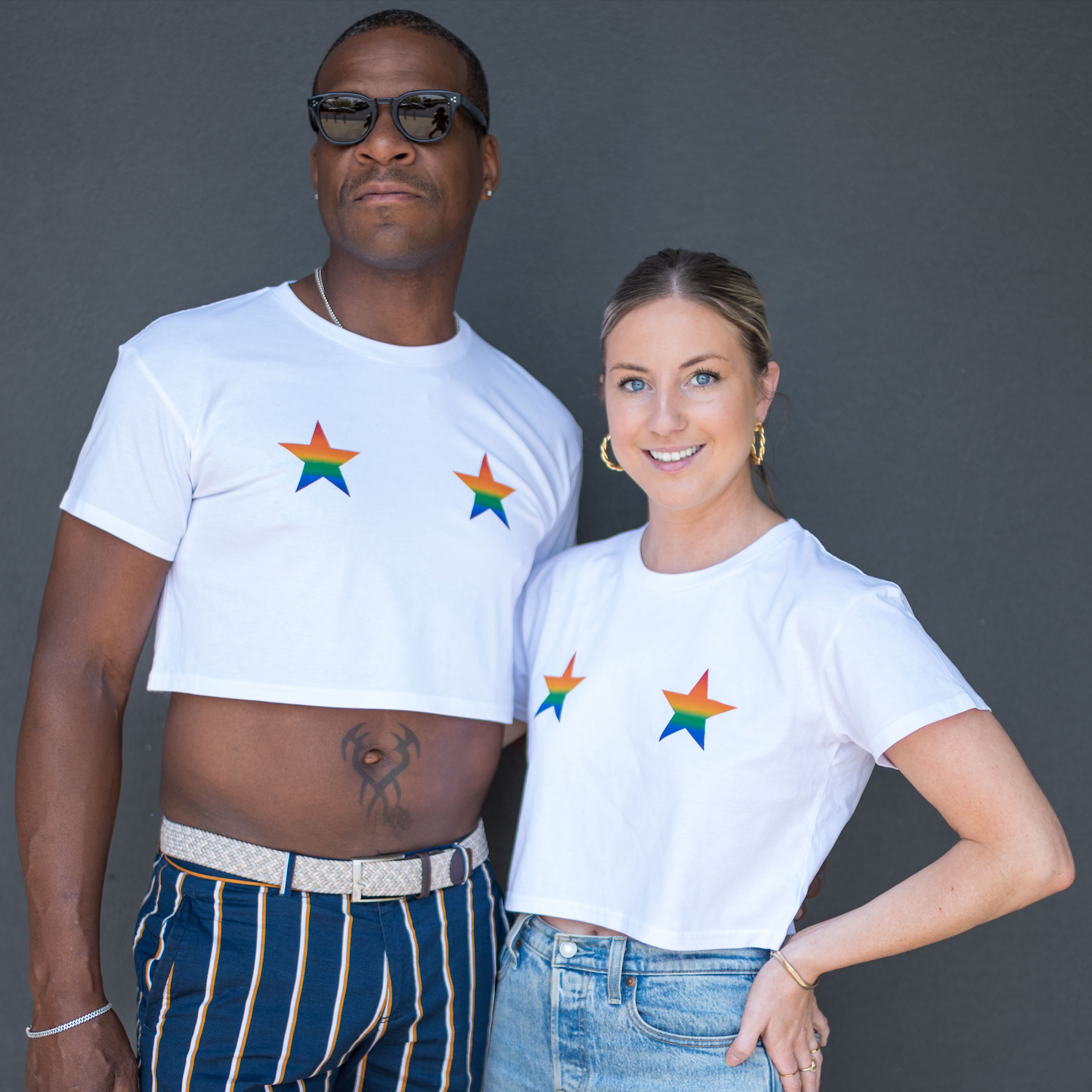 ULAH - Rainbow Stars Cropped T-Shirt - White