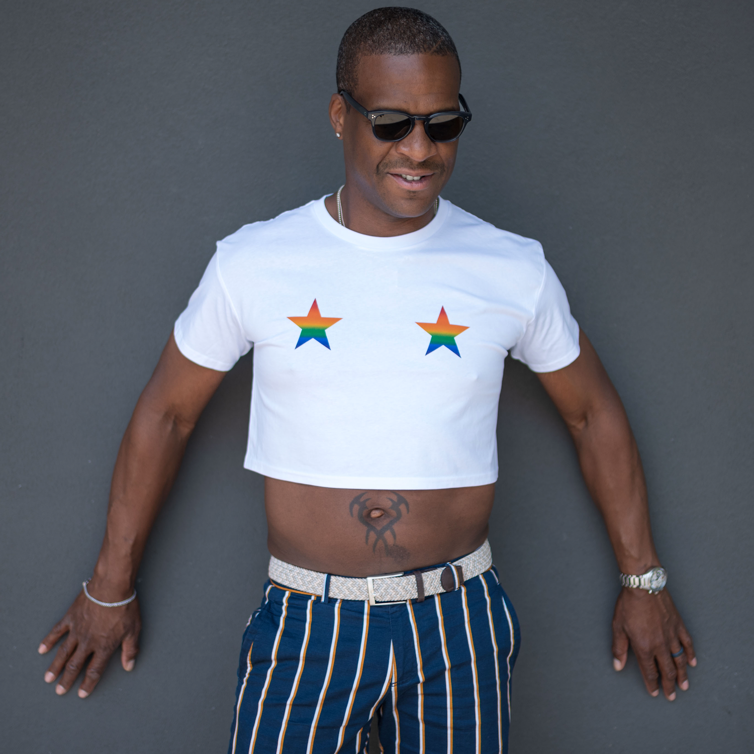 ULAH - Rainbow Stars Cropped T-Shirt - White