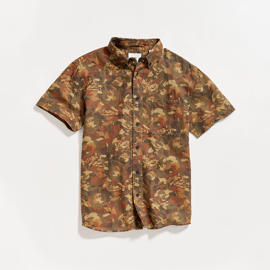 Billy Reid - Tuscumbia Linen Short Sleeve Shirt - Olive / Multi Pattern