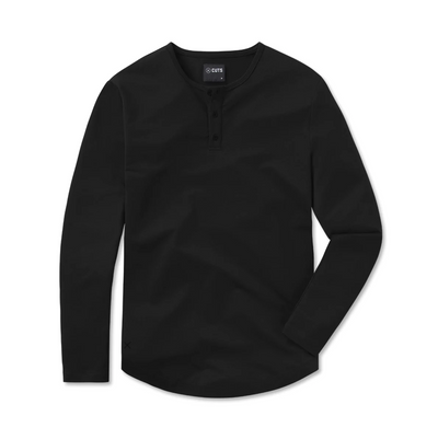 Cuts - Long Sleeve Curve-Hem Henley - Black
