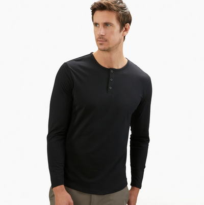 Cuts - Long Sleeve Curve-Hem Henley - Black