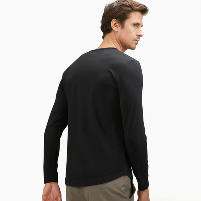 Cuts - Long Sleeve Curve-Hem Henley - Black
