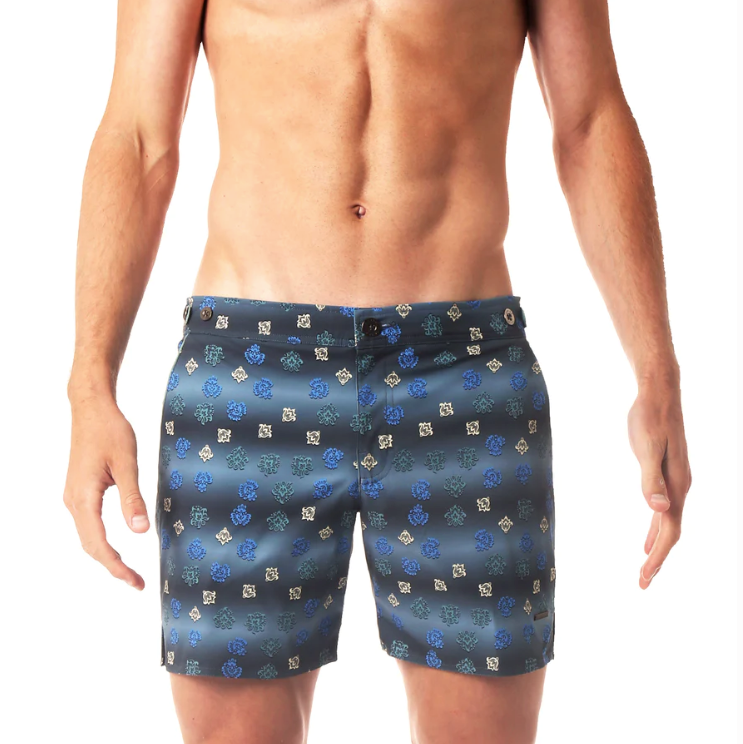 Parke & Ronen - Catalonia Stretch Swim Trunk 6" - Blue Steel Marquetry