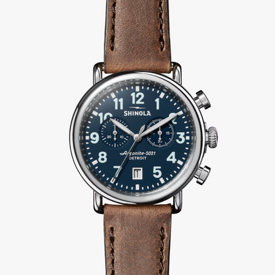 Shinola - Runwell 2 Eye Chrono 41mm Watch - British Tan Leather Strap / Midnight
