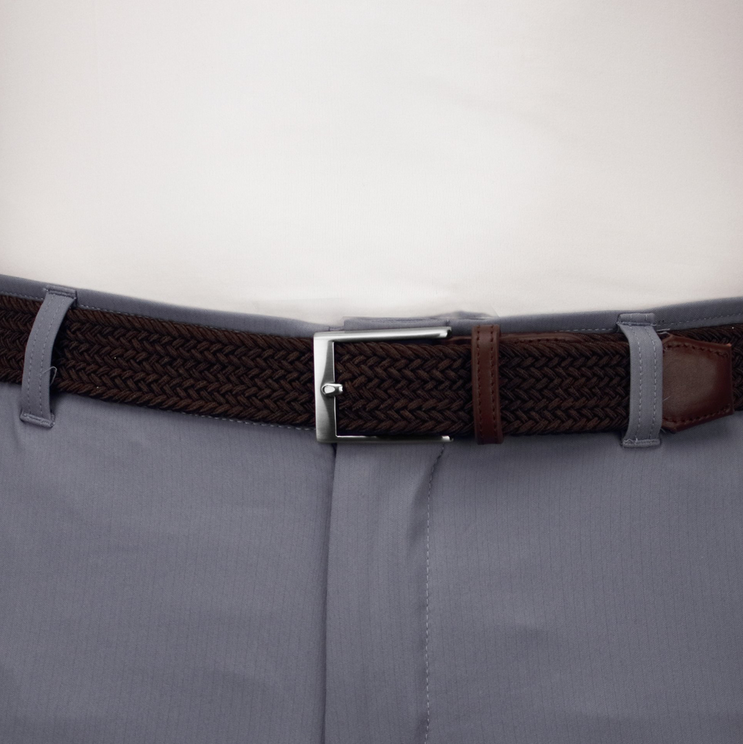 DIBI - Elastic Braided Belt - Solid Dark Brown