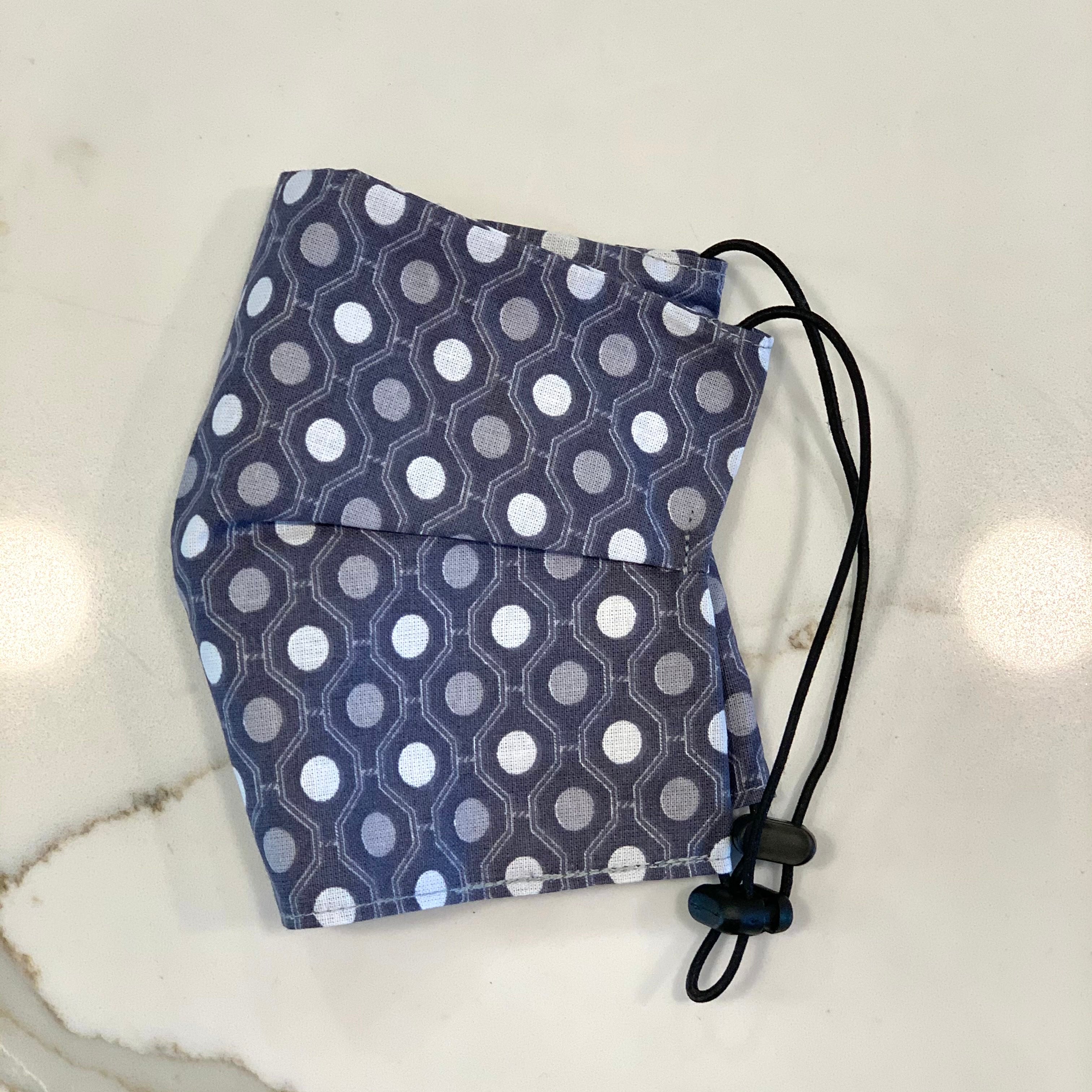 Face Mask w/ Adjustable Strap - Grey w/ Geometric Pattern