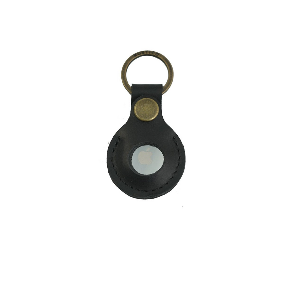 Rustico - Leather AirTag Case with Key Ring - Black