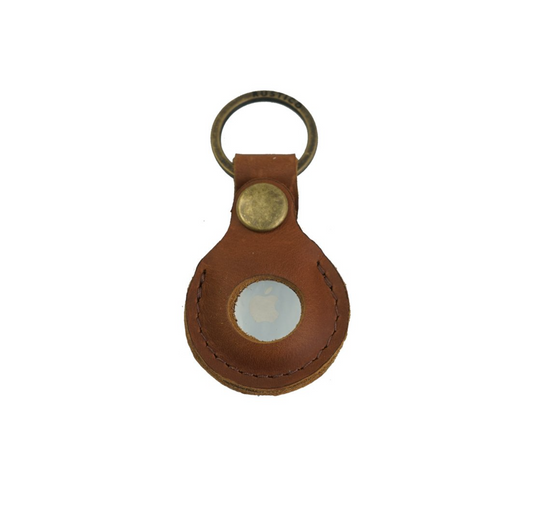 Rustico - Leather AirTag Case with Key Ring - Saddle