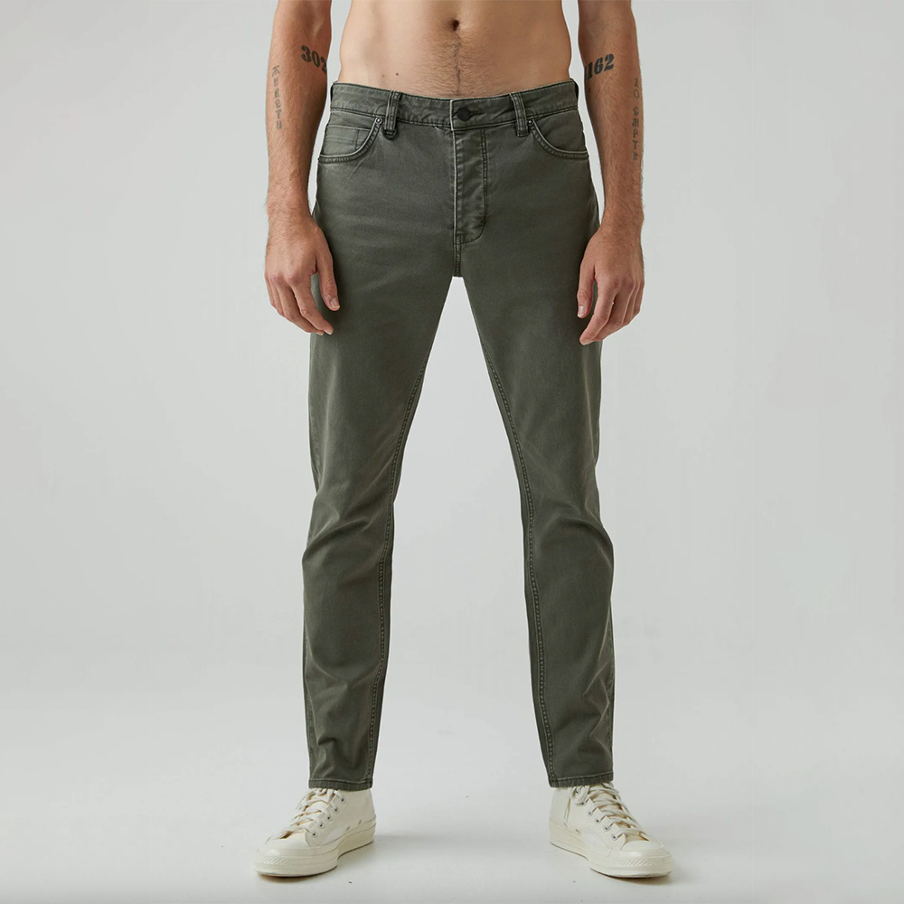 Green fitted jeans with button and zip closure